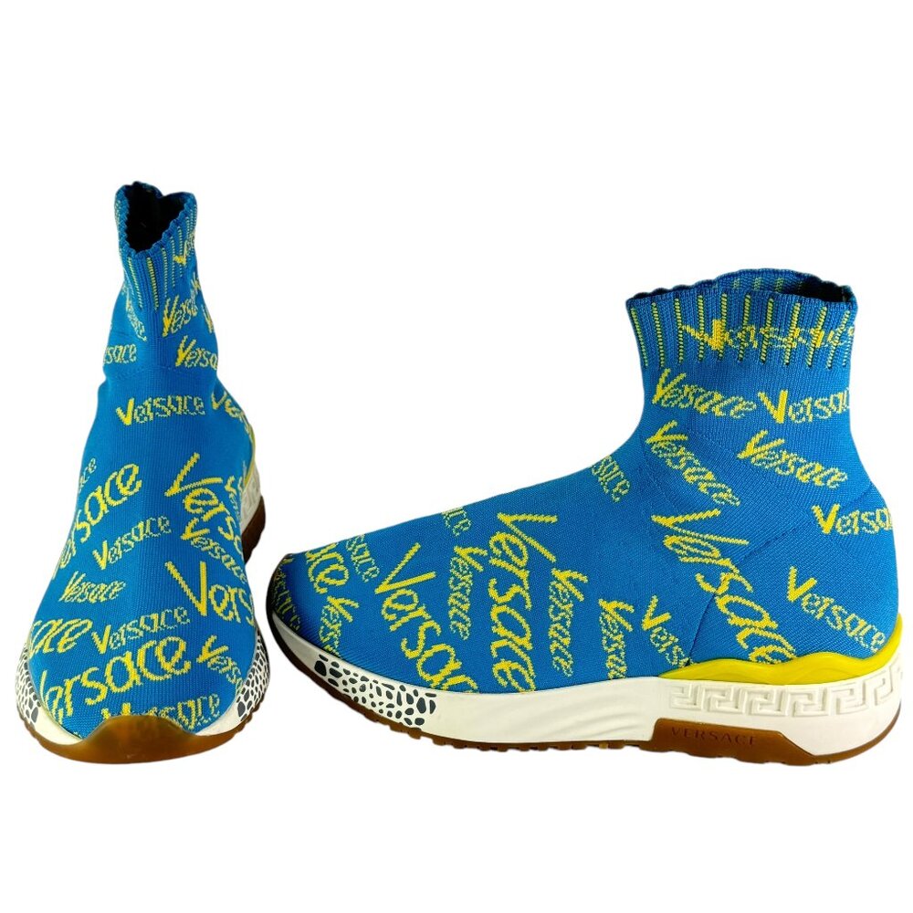 VERSACE Light Blue Hercules Logomania Women's Sock Sneakers Made in Italy 38 - 8